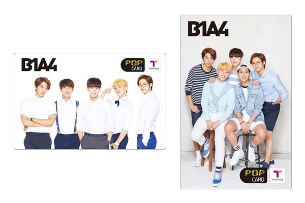 남자아이돌 B1A4 사진으로 디자인된 티머니 카드 이미지