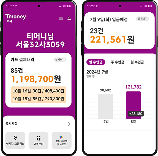 수입금 내역확인 화면
