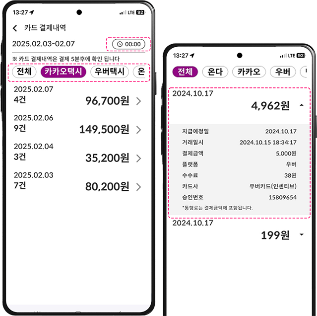수입금 상세내역 화면